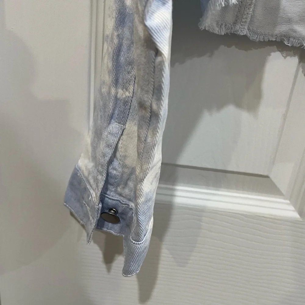 Light Blue and White Cropped Denim Jacket